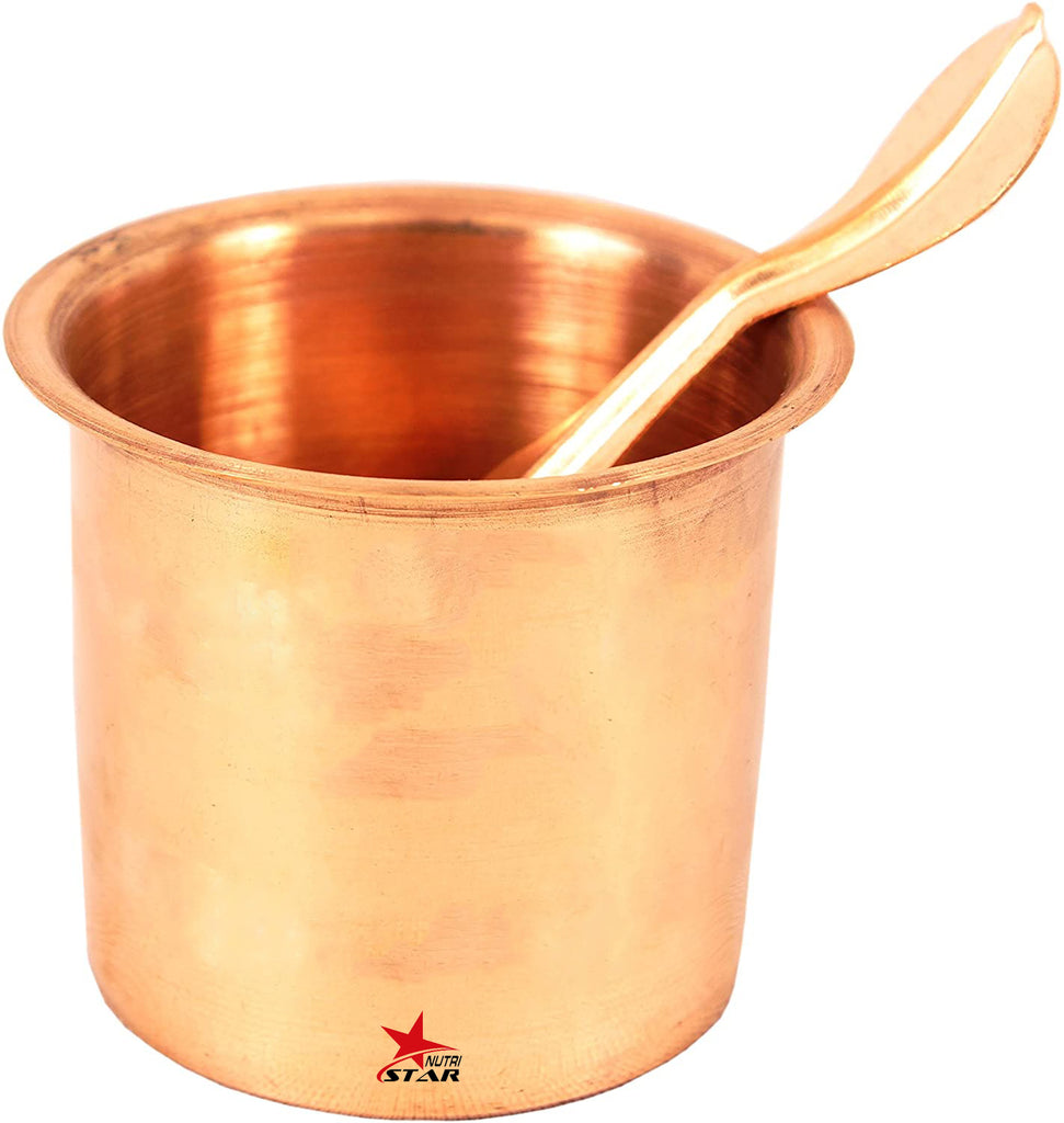Copper Panchapatra and Achmani Pali Set, Copper Glass and Spoon