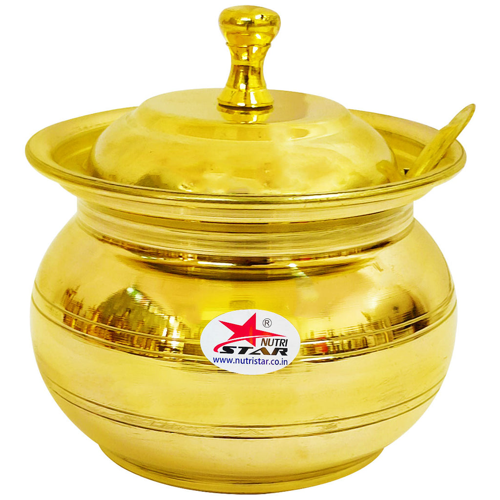 Brass Ghee Pot with Lid and Spoon