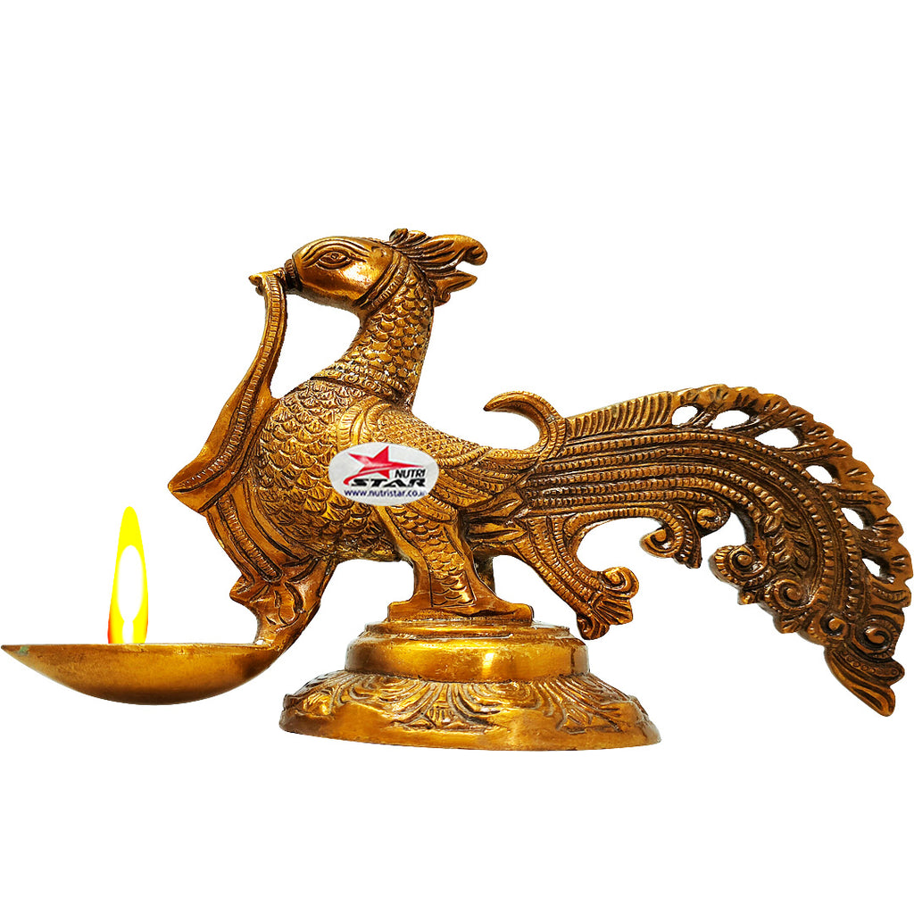 Brass Peacock Oil Lamp Diya, Decorative Diya, Size - 6 Inches.