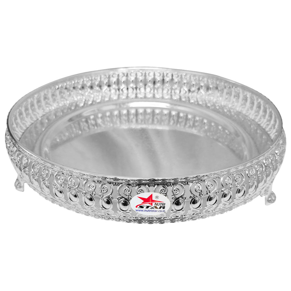 German Silver Tray, Diameter 10 Inches and Height 3 Inch, Pack of 1.