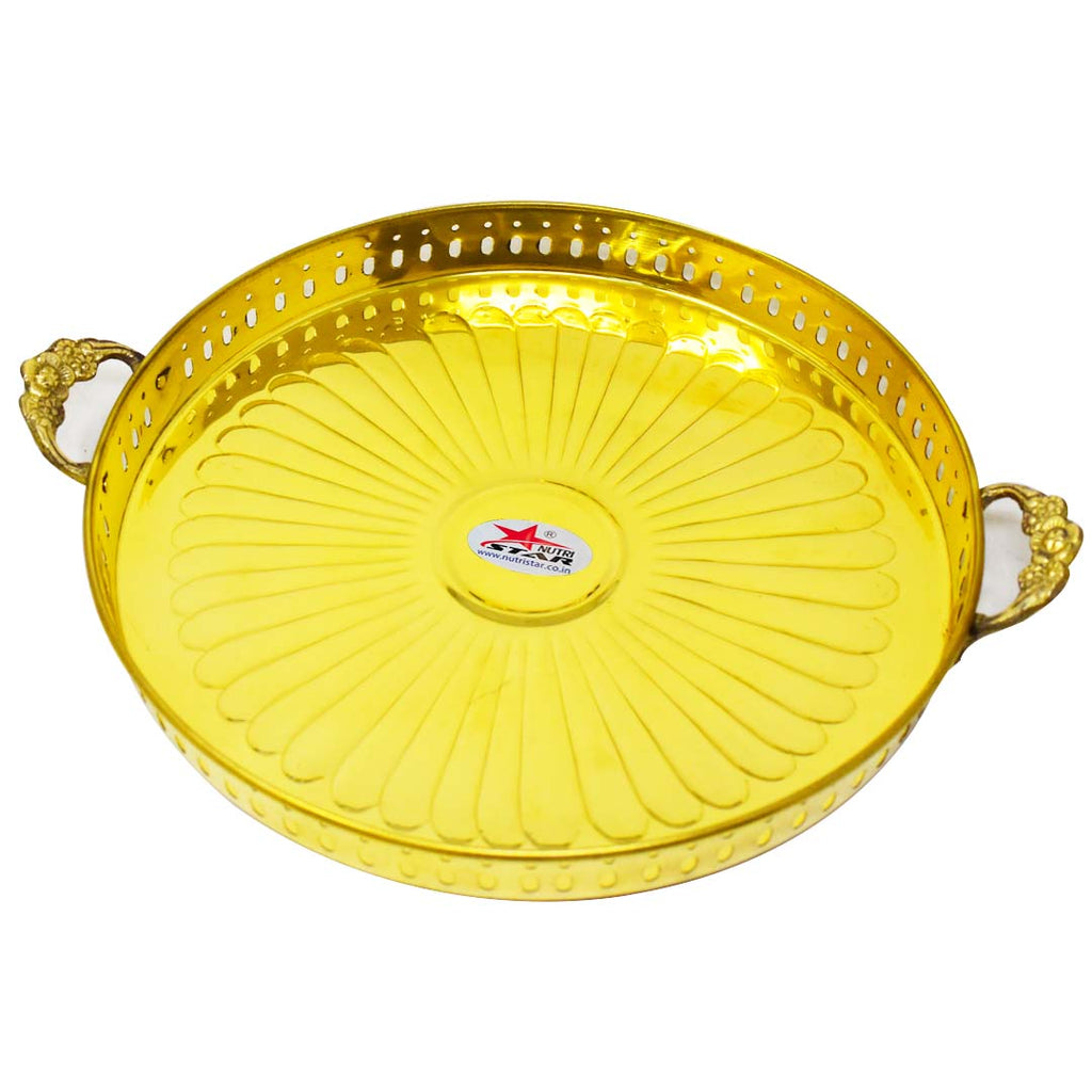 Gold Coated Tray, Round Tray Serving Tray with Handles