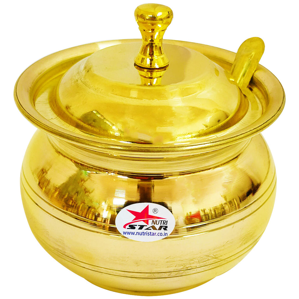 Brass Ghee Pot with Lid and Spoon