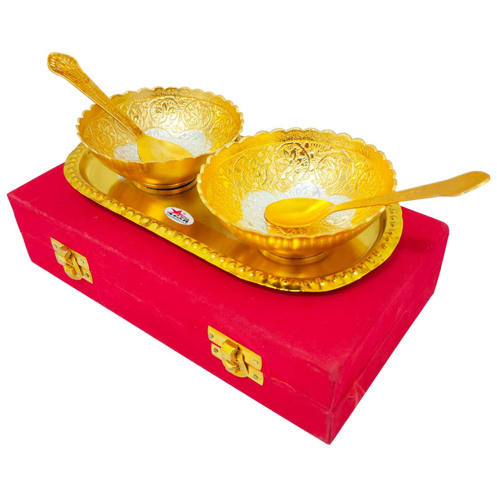Silver and Gold Plated Brass Bowl Set with Tray | Winni.in