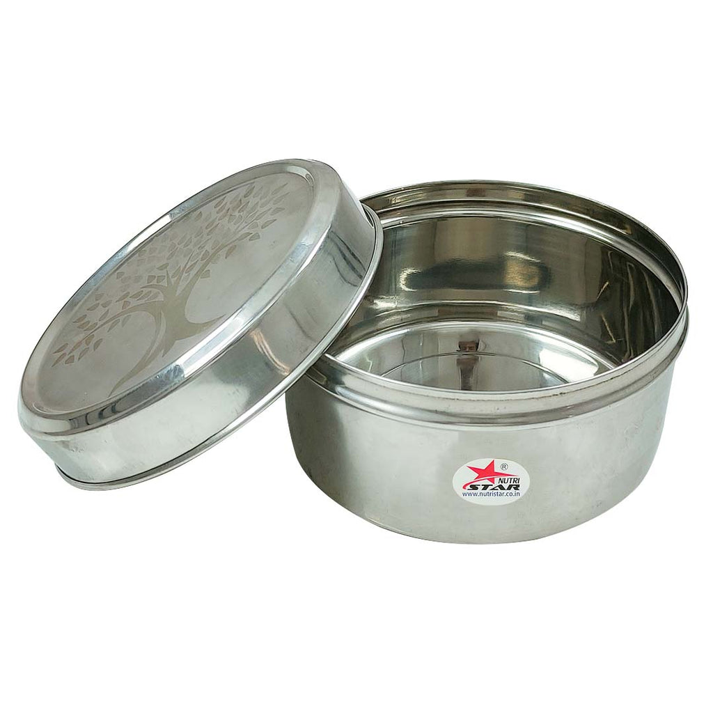 Vaya Tyffyn Silver Polished Stainless Steel Lunch Box with Bagmat, 1000 ml,  3 Containers, Silver