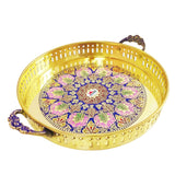 Brass Round Tray/Plate with Meenakri Work - Nutristar
