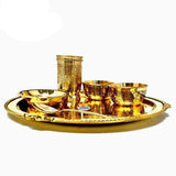 Brass Dinner Set, 1 Plate, 3 Bowls, 1 Spoon, and 1 Glass, 6 Piece Set.