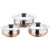 Stainless Steel Copper Bottom Handi/Pot with Stainless Steel Lid, Pack of 3.Home Stainless Steel Copper Bottom Cook & Serve Handi/Pot Set - , 3 pcs