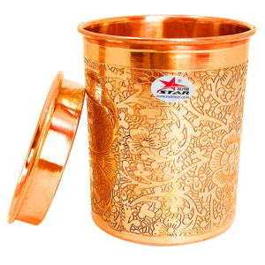 Copper Glass with Lid, Tumbler Glass, Handcrafted design, Capacity 300 ML