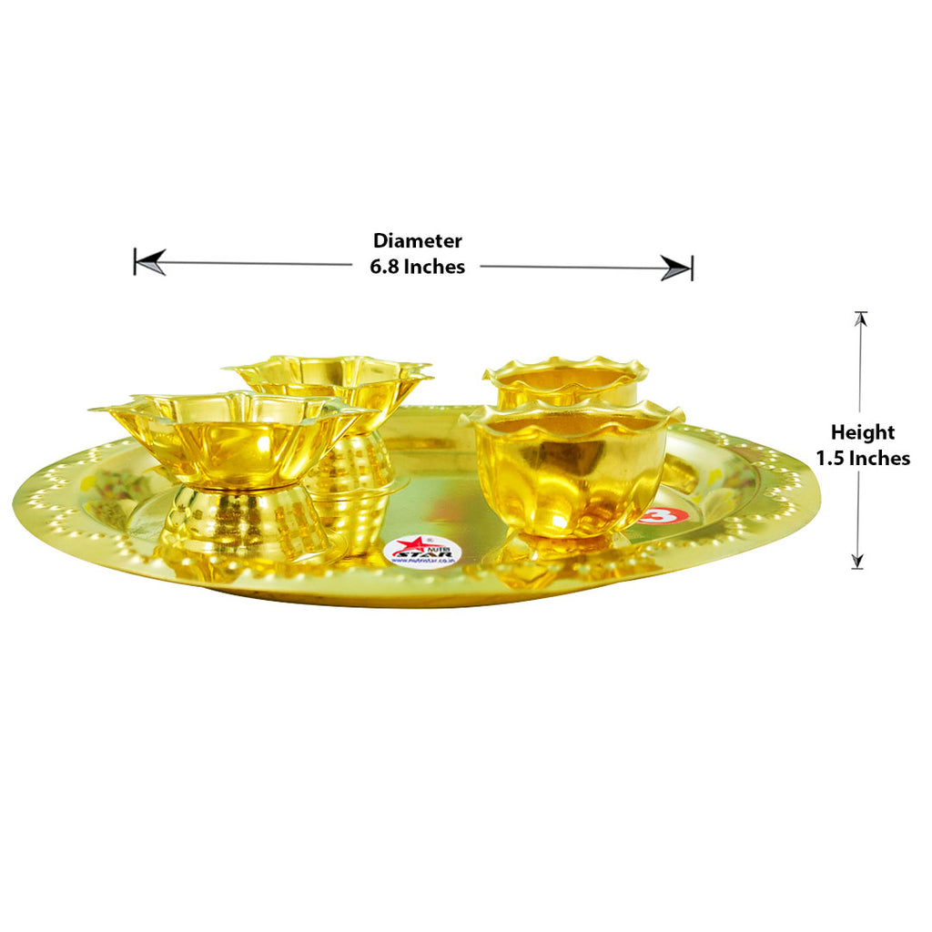 Pooja Plate Brass, Pooja Thali, Gift Item (Set of 6)