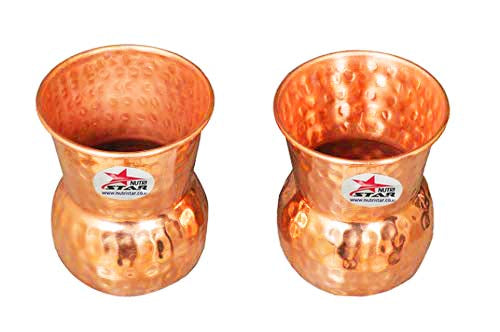 Copper Glass, Copper Drinking Glass, Hammered Design Water Glass, Capacity 300 ml (Set of 2).