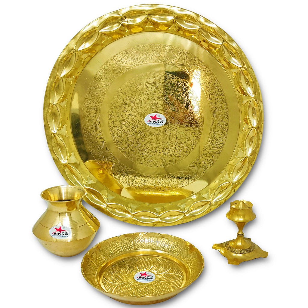 Brass Pooja Thali, Pooja Plate Brass, Brass Pooja Thali Set Online