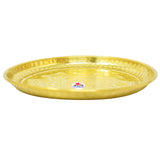 Golden Brass Designer Pooja Plate with Laser Rose Printing, Diameter - 9 Inch.