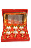 Pure Brass Ice cream cups, Tray and spoons Set of 6 Glasses and Tray in Red Gift Box - Nutristar