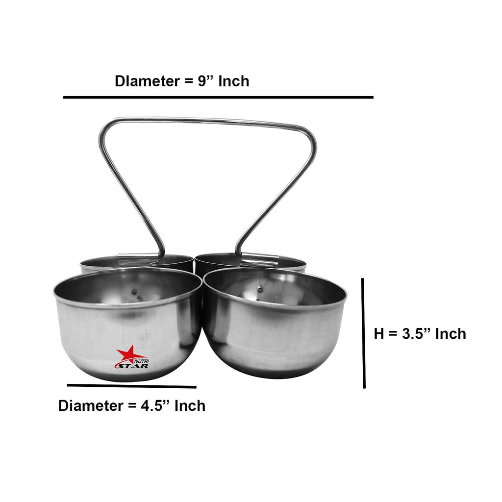 Stainless Steel 4 Piece Serving Bowls Set with Solid Handle, Serveware, Bowl Diameter 4.5 Inches and Height 3.5 Inches.