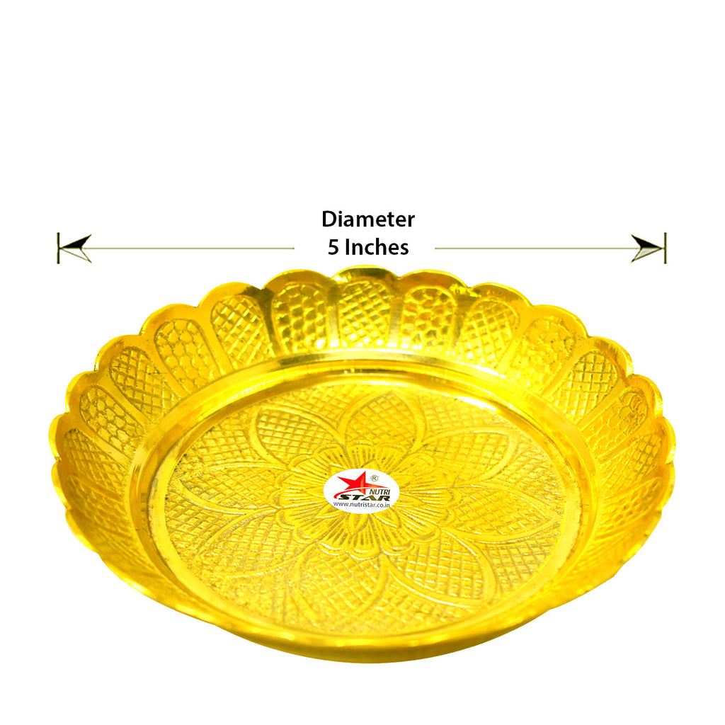 Brass Dessert Plate, with Engraved Floral Design Best for Serving Sweets (Set of 6)
