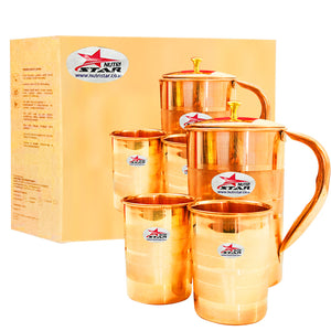 Copper Jug and 2 Glass Set, Drinkware, Jug Capacity - 1.5 Liters.