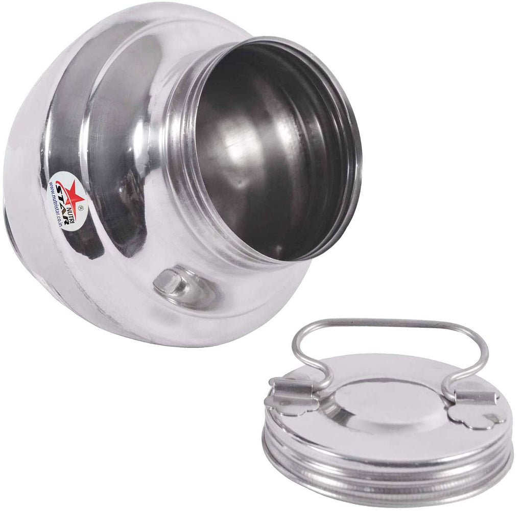 Stainless Steel Mug/Pooja Lota with Threaded Cap and Handle. Mara Chembu/Kalash, Capacity 1500 mL, Diameter 6 Inches, Height 6 Inches, Colour Steel Grey, Pack of 1.