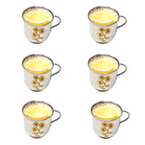 Stainless Steel Tea Cups, Laser Floral Design Tea and Coffee Cups, Colour Steel Grey 6 Pieces Set.