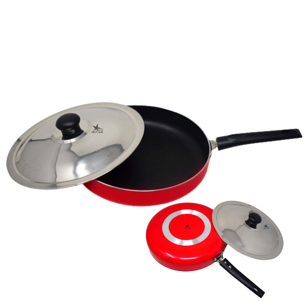 Non Stick Fry Pan with Handle and Stainless Steel Lid, Thickness - 2.6 MM.
