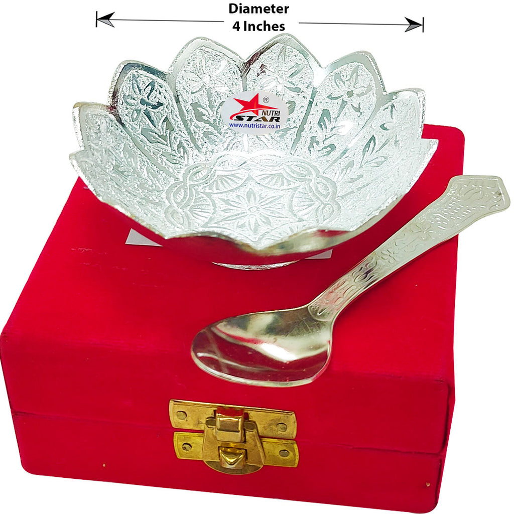 Fruit Bowl Kamal Silver Red Box  Bowl and Spoon (Set of 20)