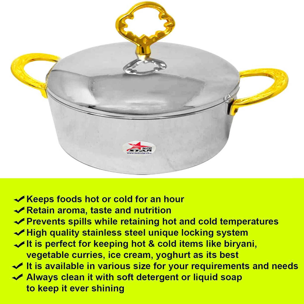 Stainless Steel Hot Pot Casserole With Brass Handles And Lid Knob,Hot case,