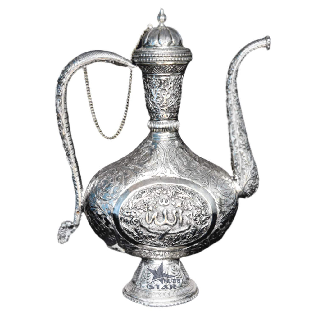 Aftaba Showpiece with Nakkashi Design, Pure Copper Silver Coated Surhai mughul era- Showpiece Hand Crafted.