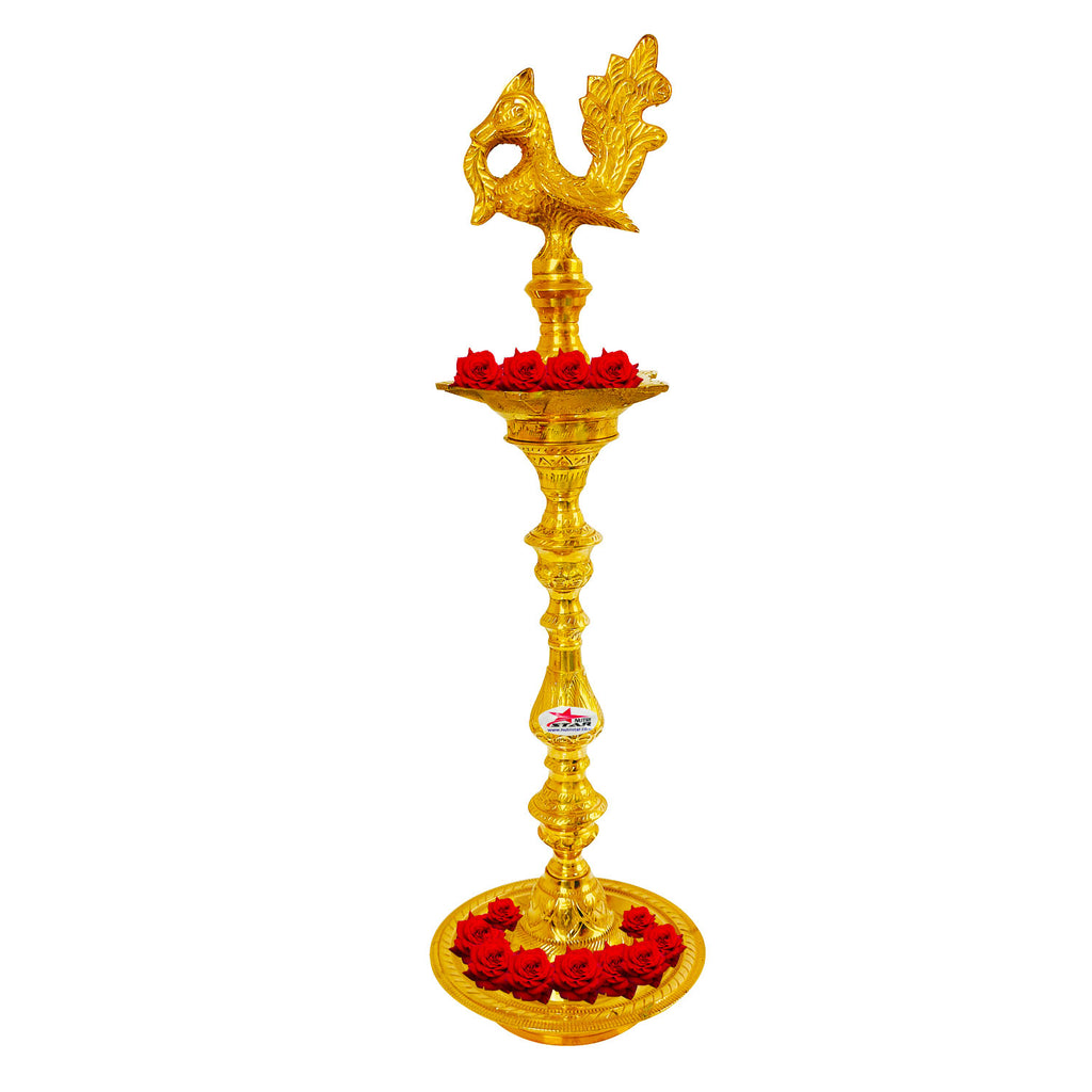 Brass Diya Inauguration Oil Lamp, Mahabharat Peacock Diya, Kuthuvillaku, Pack of 1.
