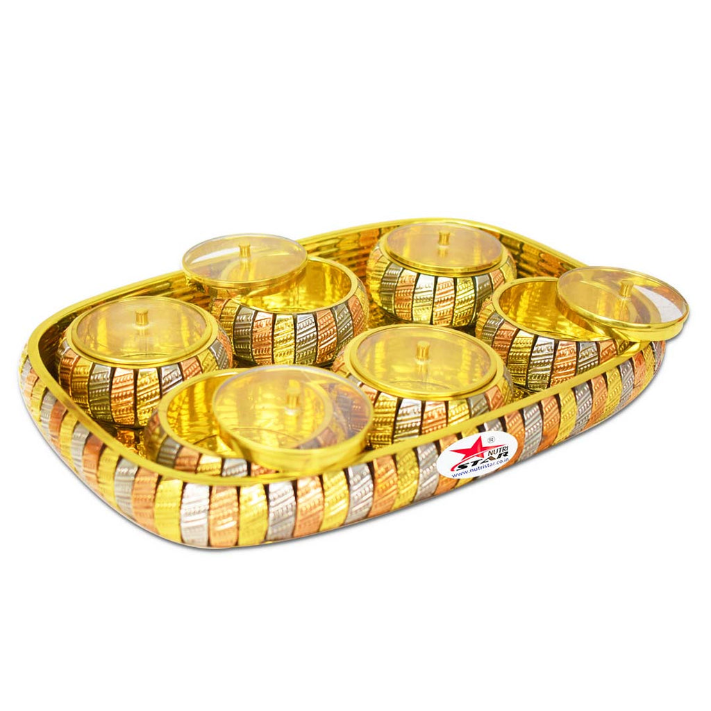 Gift Tray & Bowls Set, Brass Gift with Six Bowls and Tray Set ( Set of 6)