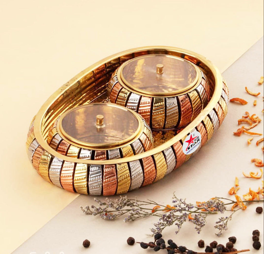 Gift Tray Bowls, Brass Gift Item, refreshment box, dry fruit box, Two Bowl set (Set of 5)