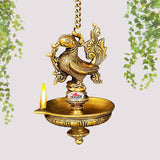 Brass Hanging Diya, Decorative Lamp, Brass Peacock Diya  Height - 19 Inches.