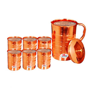 Copper Jug and Glasses 6 Set Capacity, Drinkware - 1.5 Liters.