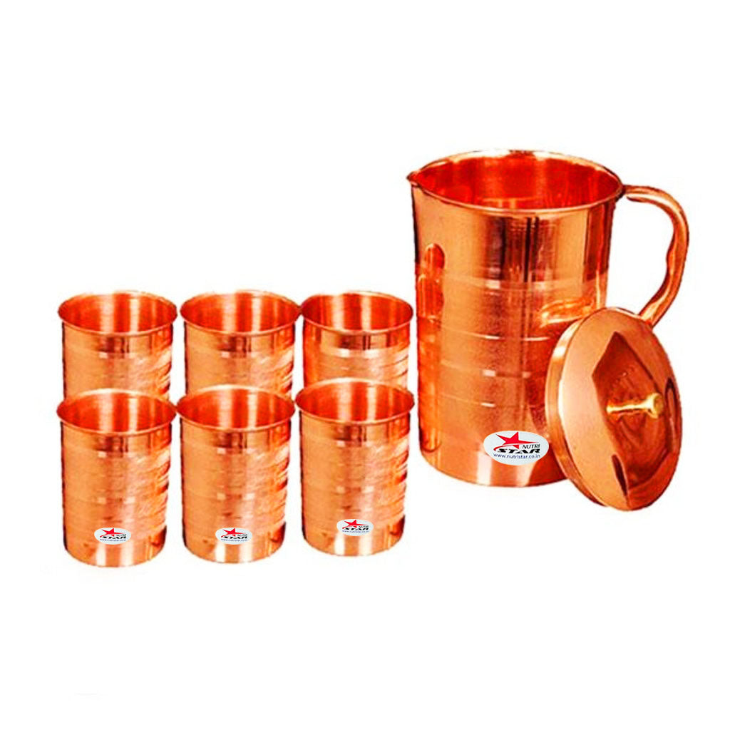 Copper Jug and Glasses 6 Set Capacity, Drinkware - 1.5 Liters.