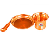 Pure Copper Panchapatra, Copper Plate, and Achmani Pali Set for Rituals.