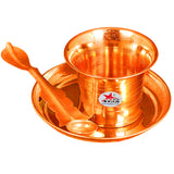 Pure Copper Panchapatra, Copper Plate, and Achmani Pali Set for Rituals.