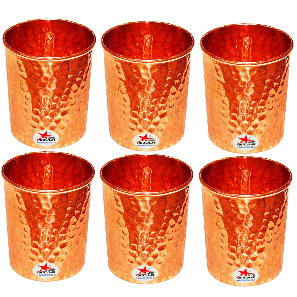 Copper Glass, Hammered Design Copper Water Tumbler , Drinkware, Capacity 200 ml. (Set of 10)