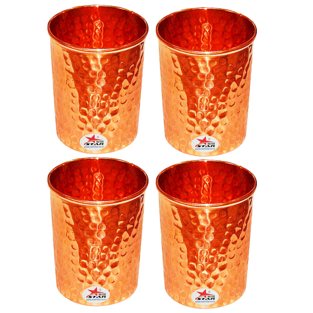 Copper Glass, Hammered Design Copper Water Tumbler , Drinkware, Capacity 200 ml. (Set of 10)