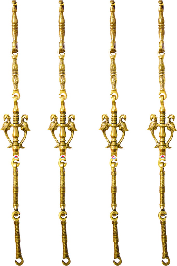 Brass Swing Jhula Chain, Design:- Double Peacock, Indoor Hanging Link, 6' Feet. Set of 4.